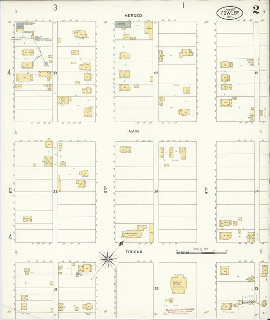 Sanborn Fire Insurance Map from Fowler, Fresno County, California (1907), Sheet #0002 - Historic Sanborn Fire Insurance Map Print, vintage old map wall art, antique decor, genealogy gift, California California map