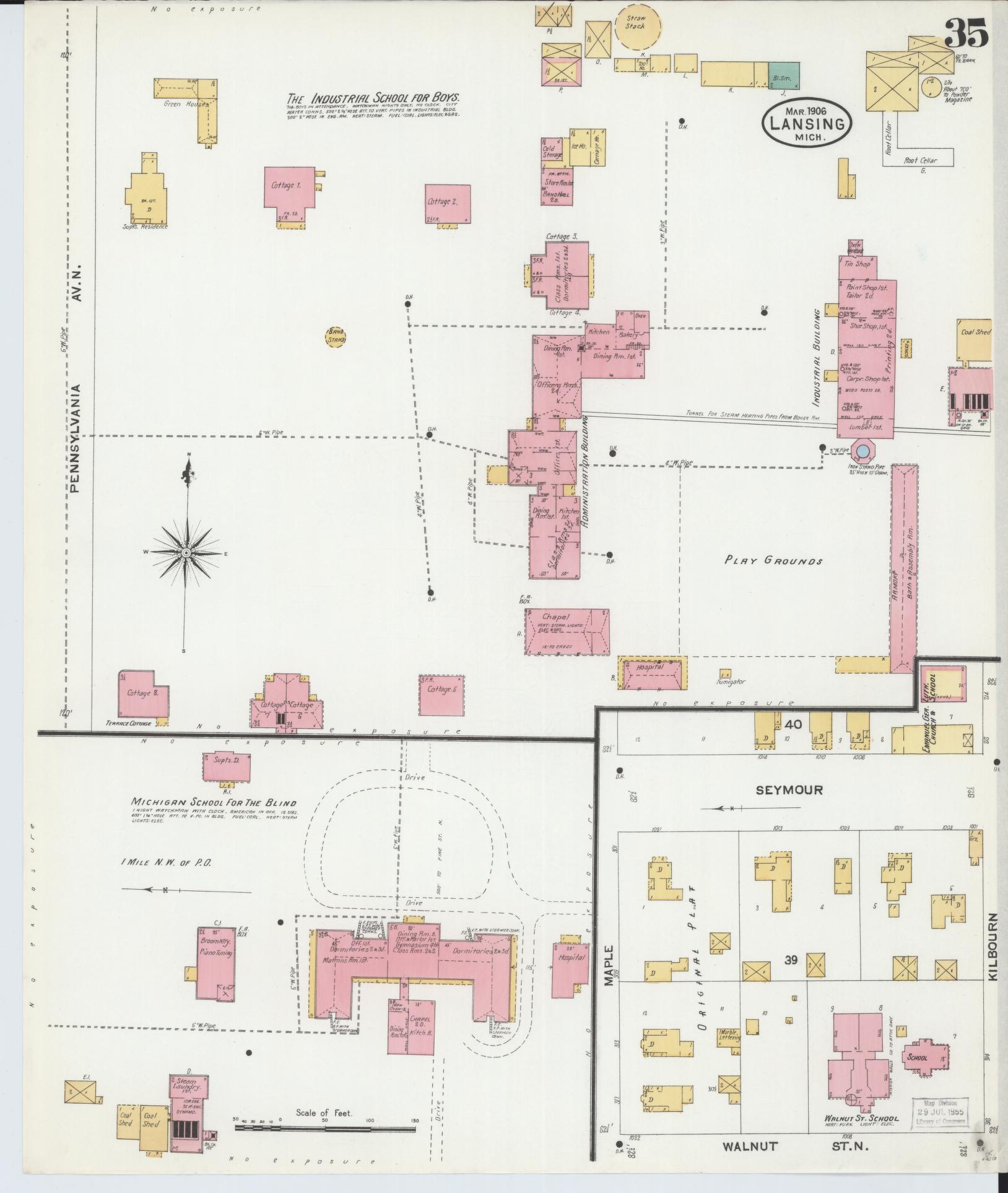 Sanborn Fire Insurance Map from Lansing, Ingham County, Michigan (1906), Sheet #0035 - Historic Sanborn Fire Insurance Map Print, vintage old map wall art, antique decor, genealogy gift, Michigan Michigan map