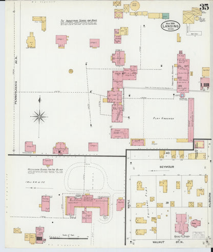 Sanborn Fire Insurance Map from Lansing, Ingham County, Michigan (1906), Sheet #0035 - Historic Sanborn Fire Insurance Map Print, vintage old map wall art, antique decor, genealogy gift, Michigan Michigan map