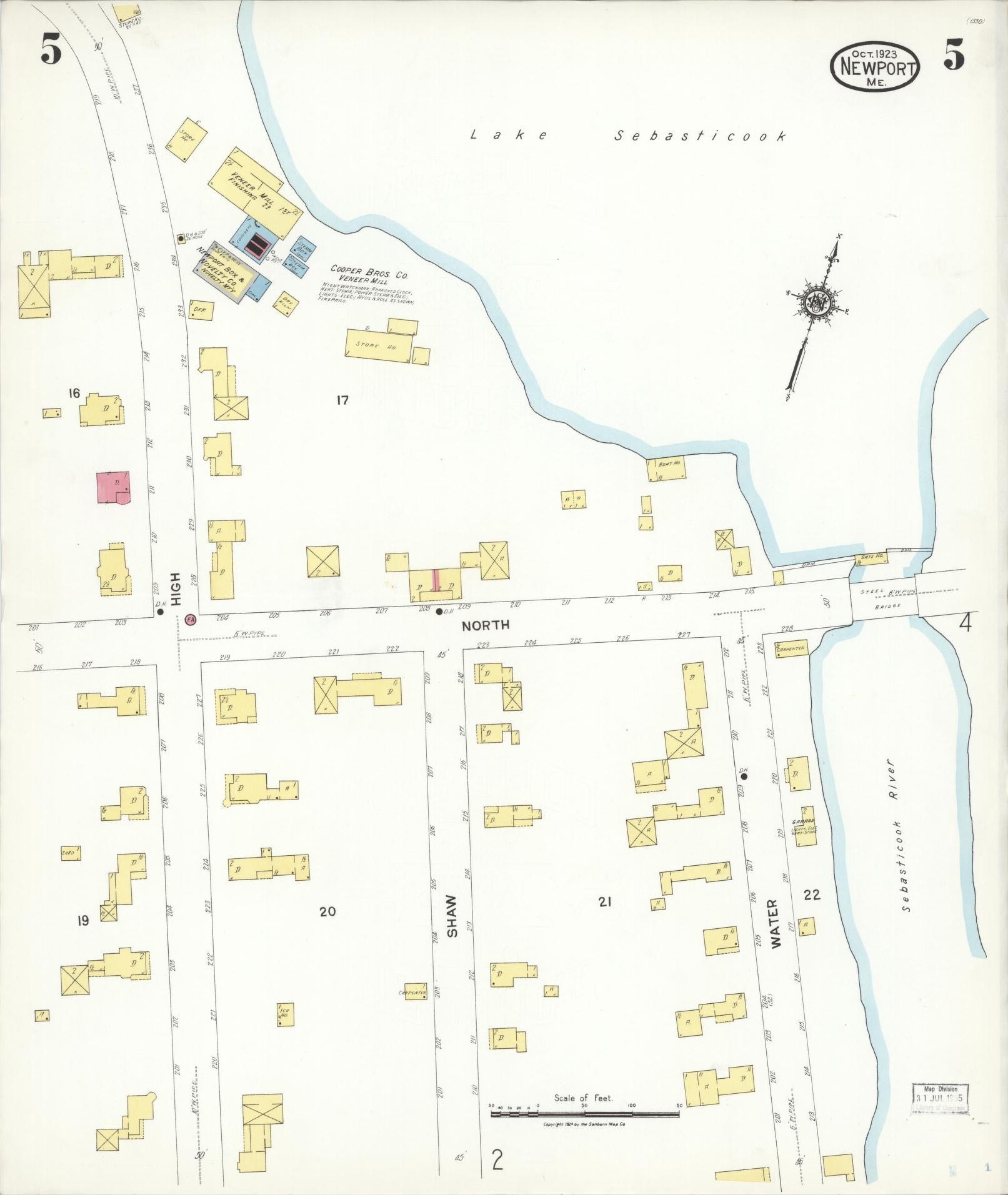 Sanborn Fire Insurance Map from Newport, Penobscot County, Maine (1923), Sheet #0005 - Historic Sanborn Fire Insurance Map Print, vintage old map wall art, antique decor, genealogy gift, Maine Maine map