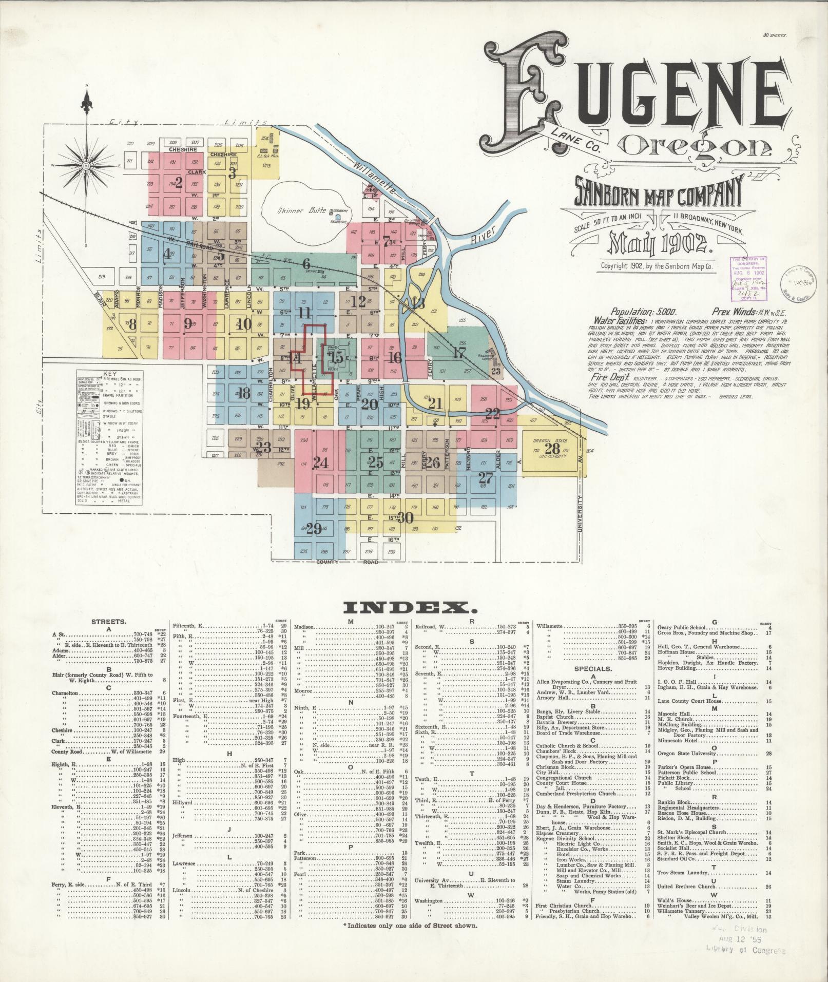 Sanborn Fire Insurance Map from Eugene, Lane County, Oregon. (1902) – Historic Sanborn Fire Insurance Map Print