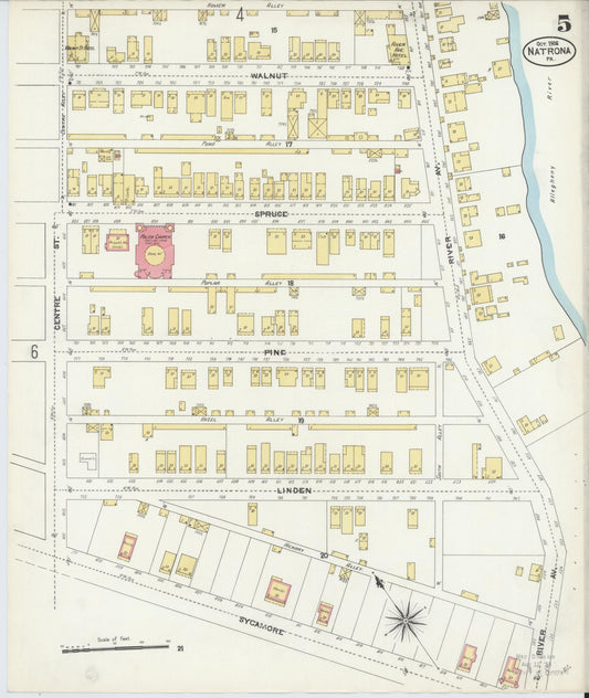 Sanborn Fire Insurance Map from Natrona, Allegheny County, Pennsylvania (1906), Sheet #0005 - Historic Sanborn Fire Insurance Map Print, vintage old map wall art, antique decor, genealogy gift, Pennsylvania Pennsylvania map