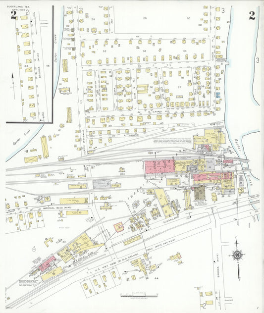 Sanborn Fire Insurance Map from Sugarland, Fort Bend County, Texas (1940), Sheet #0002 - Historic Sanborn Fire Insurance Map Print, vintage old map wall art, antique decor, genealogy gift, Texas Texas map