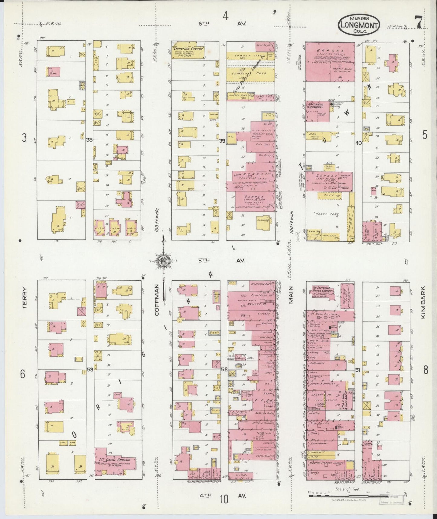 Sanborn Fire Insurance Map from Longmont, Boulder County, Colorado (1918), Sheet #0007 - Historic Sanborn Fire Insurance Map Print, vintage old map wall art, antique decor, genealogy gift, Colorado Colorado map