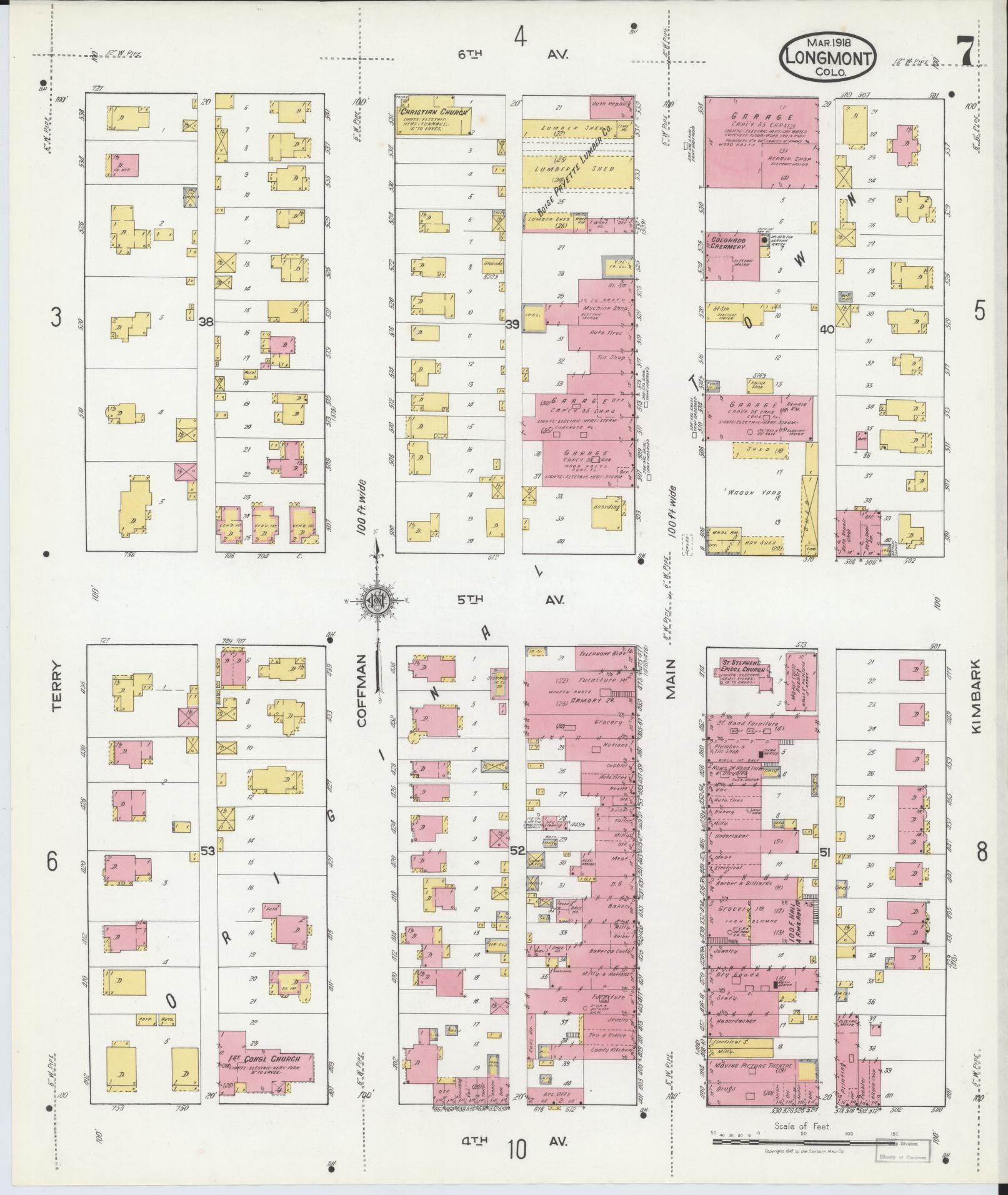 Sanborn Fire Insurance Map from Longmont, Boulder County, Colorado (1918), Sheet #0007 - Historic Sanborn Fire Insurance Map Print, vintage old map wall art, antique decor, genealogy gift, Colorado Colorado map