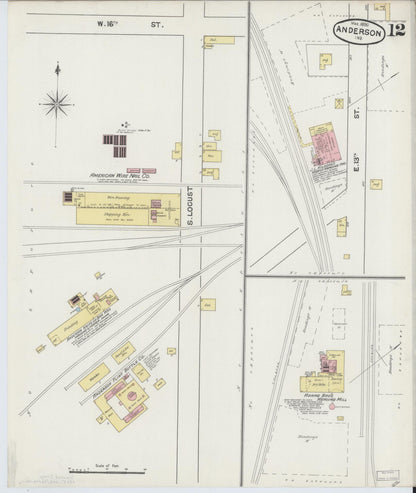 Sanborn Fire Insurance Map from Anderson, Madison County, Indiana (1890), Sheet #0012 - Historic Sanborn Fire Insurance Map Print, vintage old map wall art, antique decor, genealogy gift, Indiana Indiana map