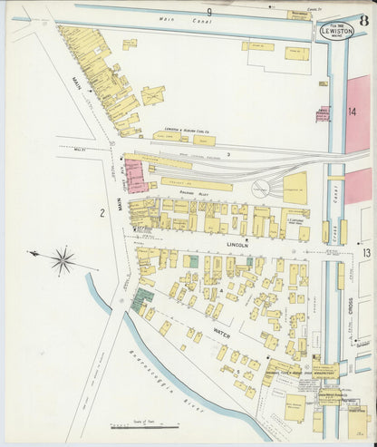 Sanborn Fire Insurance Map from Lewiston, Androscoggin County, Maine (1908), Sheet #0008 - Complete Map Set gallery image, historic Sanborn map, vintage wall art, Maine Maine