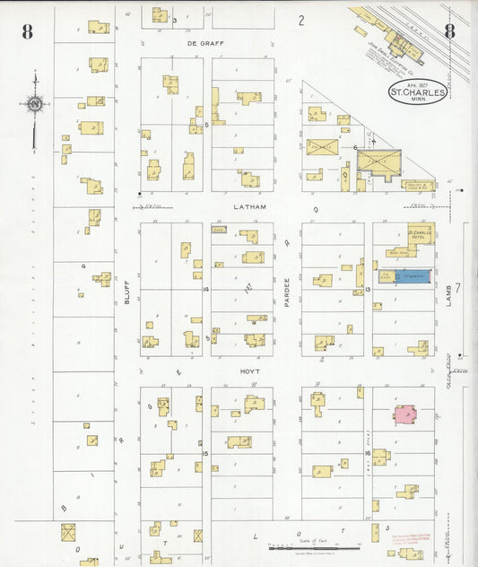 Sanborn Fire Insurance Map from Saint Charles, Winona County, Minnesota (1927), Sheet #0008 - Historic Sanborn Fire Insurance Map Print, vintage old map wall art, antique decor, genealogy gift, Minnesota Minnesota map