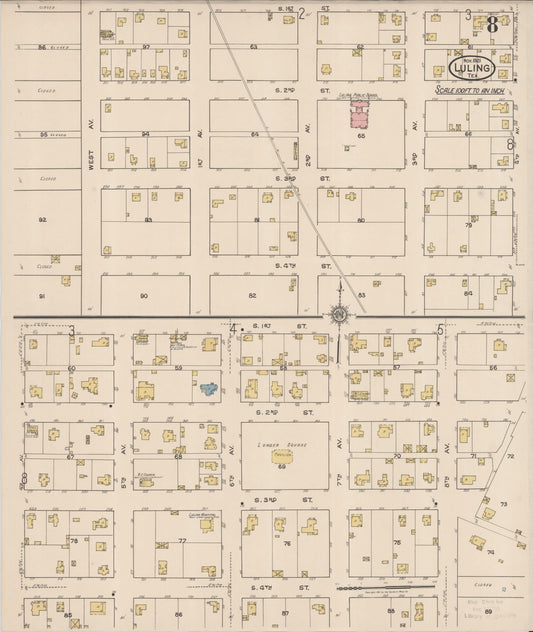 Sanborn Fire Insurance Map from Luling, Caldwell County, Texas (1921), Sheet #0008 - Historic Sanborn Fire Insurance Map Print, vintage old map wall art, antique decor, genealogy gift, Texas Texas map