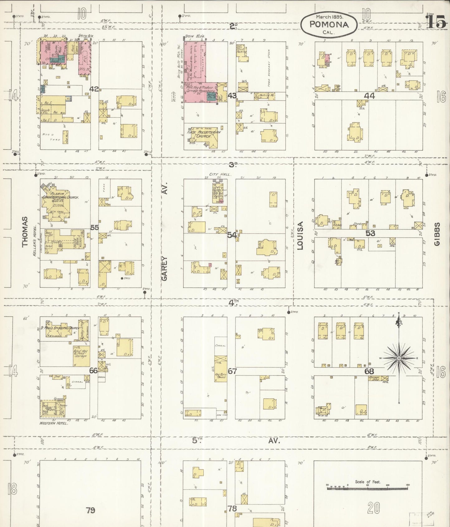 Sanborn Fire Insurance Map from Pomona, Los Angeles County, California (1895), Sheet #0015 - Complete Map Set gallery image, historic Sanborn map, vintage wall art, California California