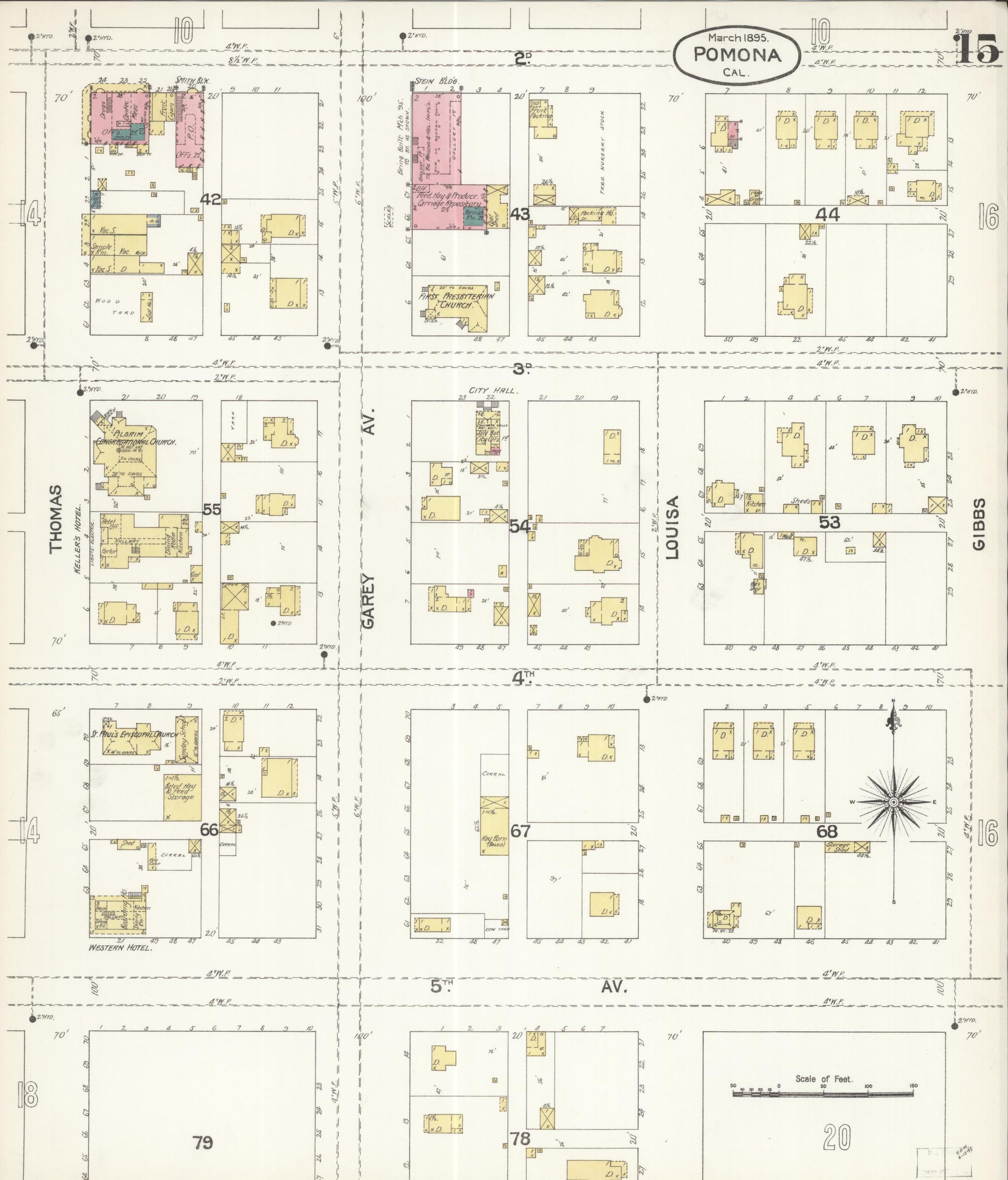 Sanborn Fire Insurance Map from Pomona, Los Angeles County, California (1895), Sheet #0015 - Complete Map Set gallery image, historic Sanborn map, vintage wall art, California California
