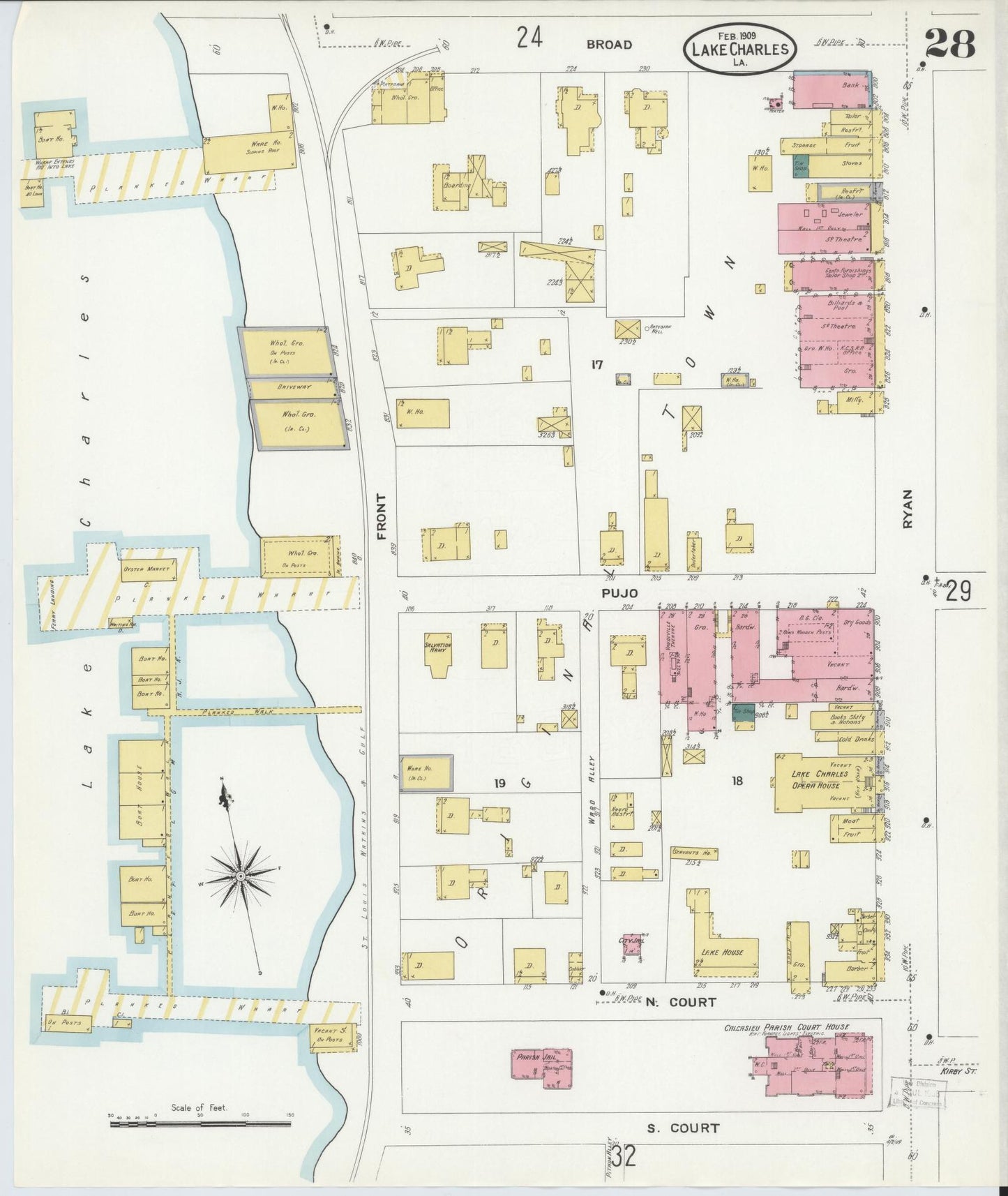 Sanborn Fire Insurance Map from Lake Charles, Calcasieu Parish, Louisiana (1909), Sheet #0028 - Complete Map Set gallery image, historic Sanborn map, vintage wall art, Louisiana Louisiana
