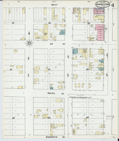 Sanborn Fire Insurance Map from Jamestown, Stutsman County, North Dakota (1891), Sheet #0004 - Complete Map Set gallery image, historic Sanborn map, vintage wall art, North Dakota North Dakota