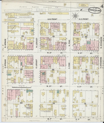 Sanborn Fire Insurance Map from Grand Island, Hall County, Nebraska (1889), Sheet #0004 - Complete Map Set gallery image, historic Sanborn map, vintage wall art, Nebraska Nebraska