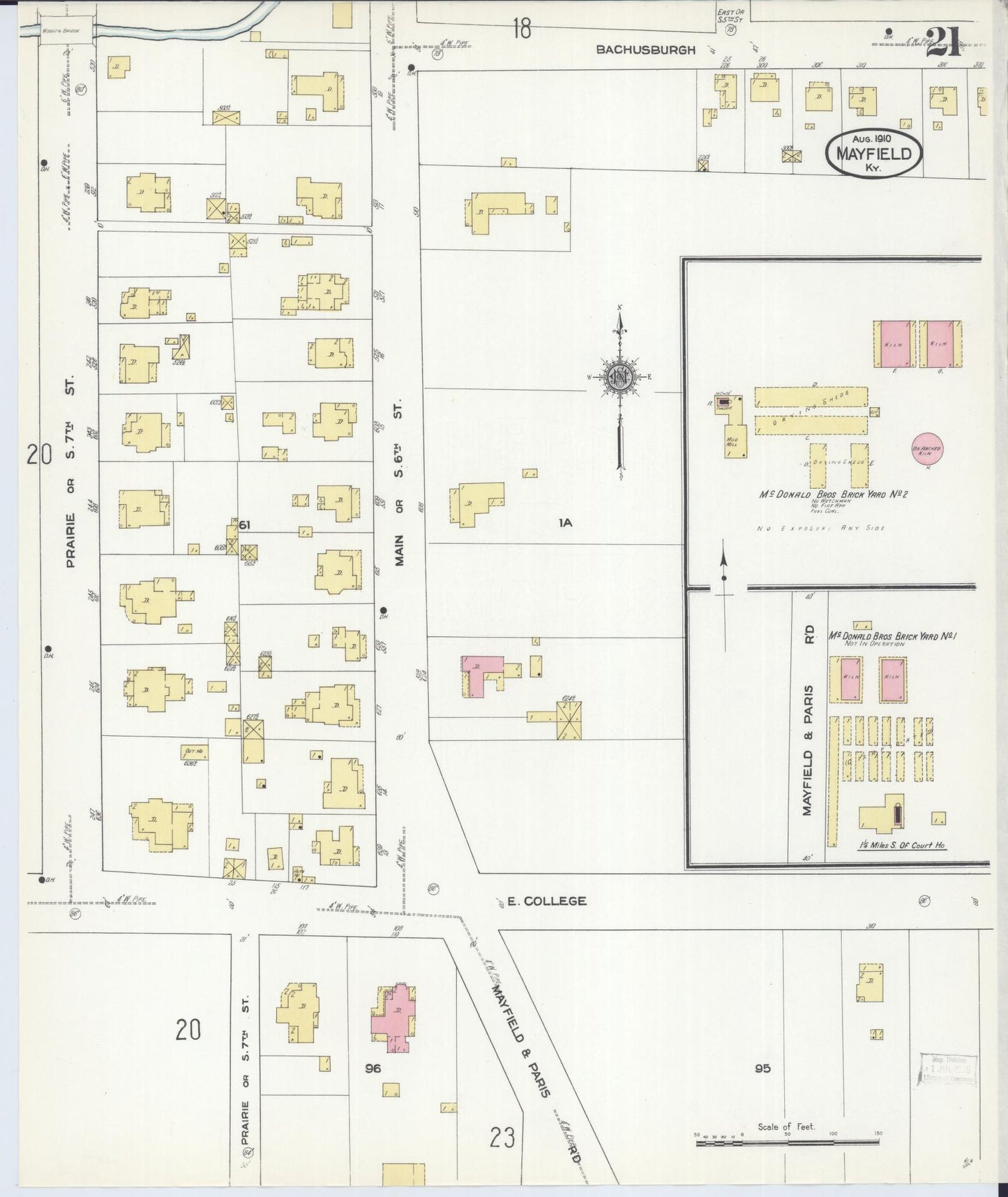 Sanborn Fire Insurance Map from Mayfield, Graves County, Kentucky (1910), Sheet #0021 - Historic Sanborn Fire Insurance Map Print, vintage old map wall art, antique decor, genealogy gift, Kentucky Kentucky map