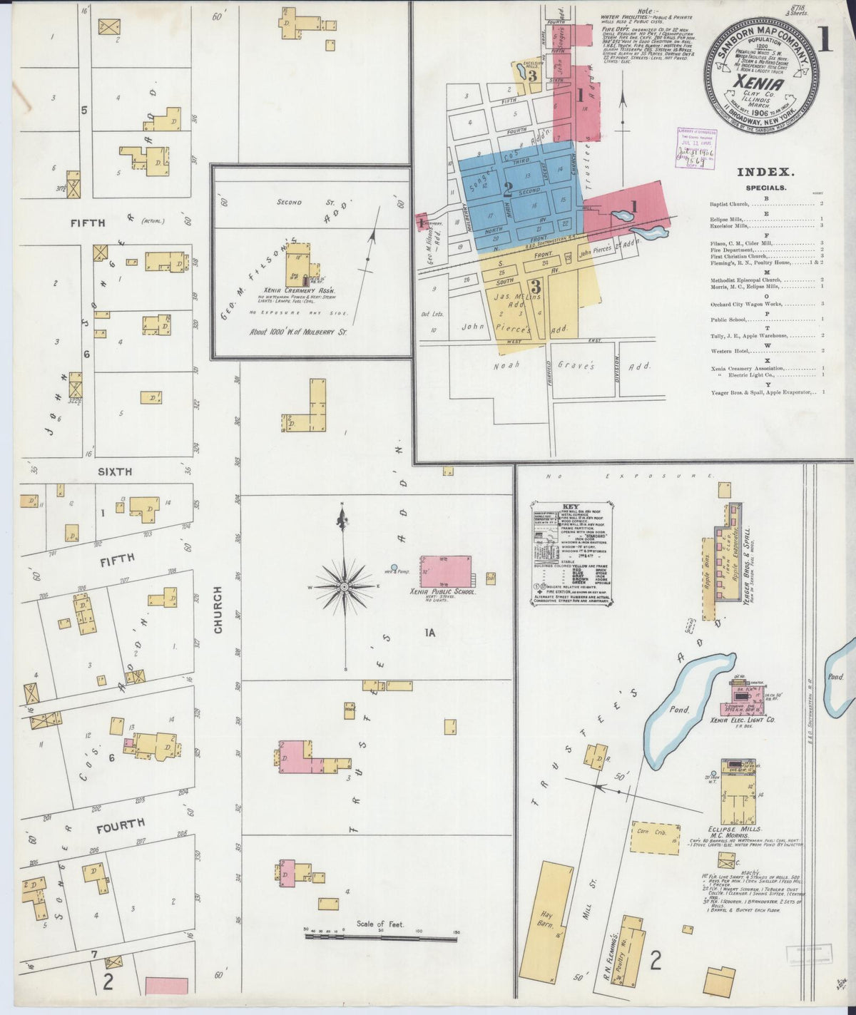 Sanborn Fire Insurance Map from Xenia, Clay County, Illinois (1906), Sheet #0001 - Historic Sanborn Fire Insurance Map Print, vintage old map wall art, antique decor, genealogy gift, Illinois Illinois map