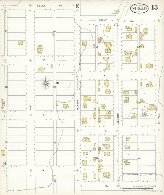 Sanborn Fire Insurance Map from The Dalles, Wasco County, Oregon (1900), Sheet #0013 - Historic Sanborn Fire Insurance Map Print, vintage old map wall art, antique decor, genealogy gift, Oregon Oregon map