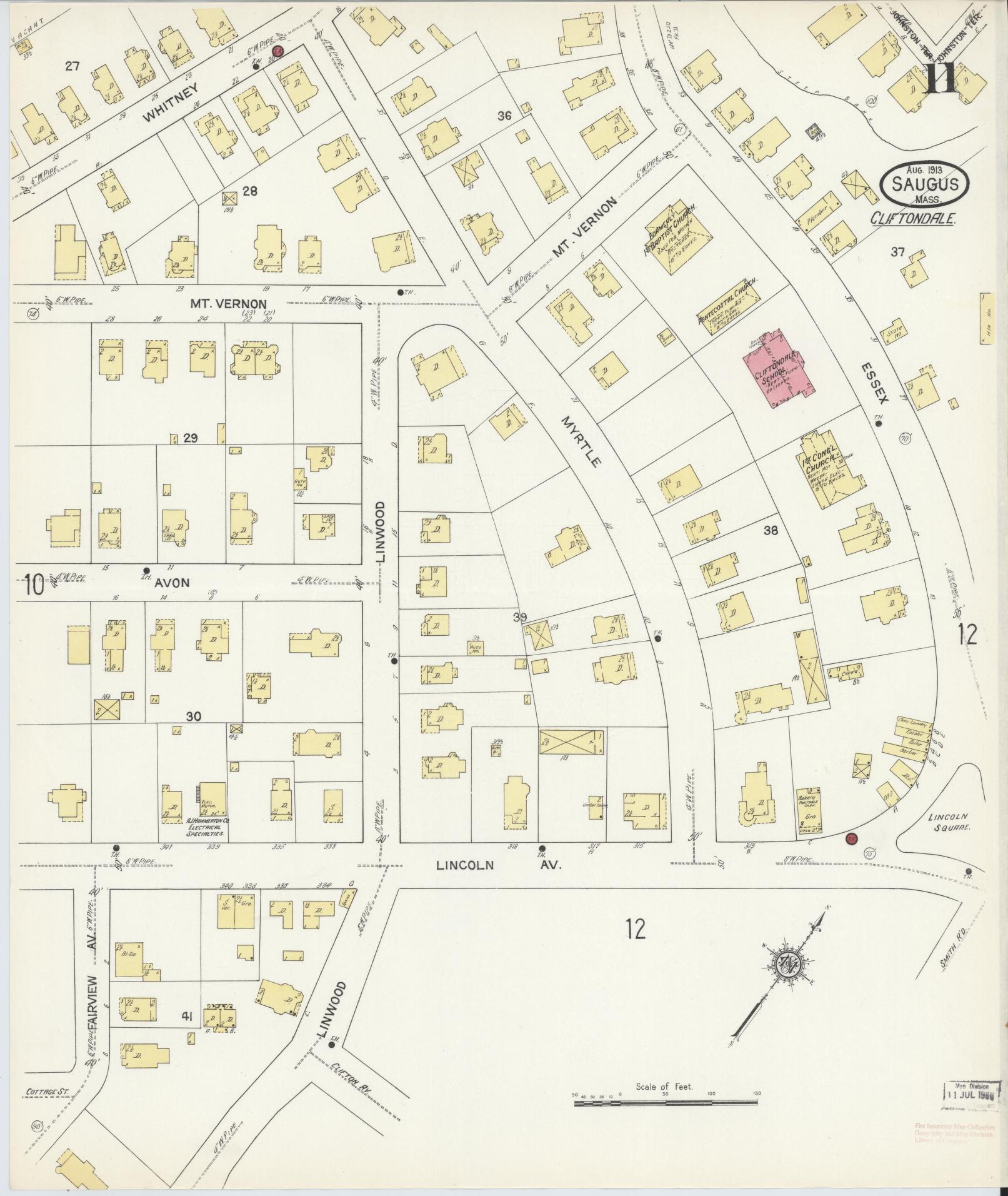 Sanborn Fire Insurance Map from Saugus, Essex County, Massachusetts (1913), Sheet #0011 - Complete Map Set gallery image, historic Sanborn map, vintage wall art, Massachusetts Massachusetts