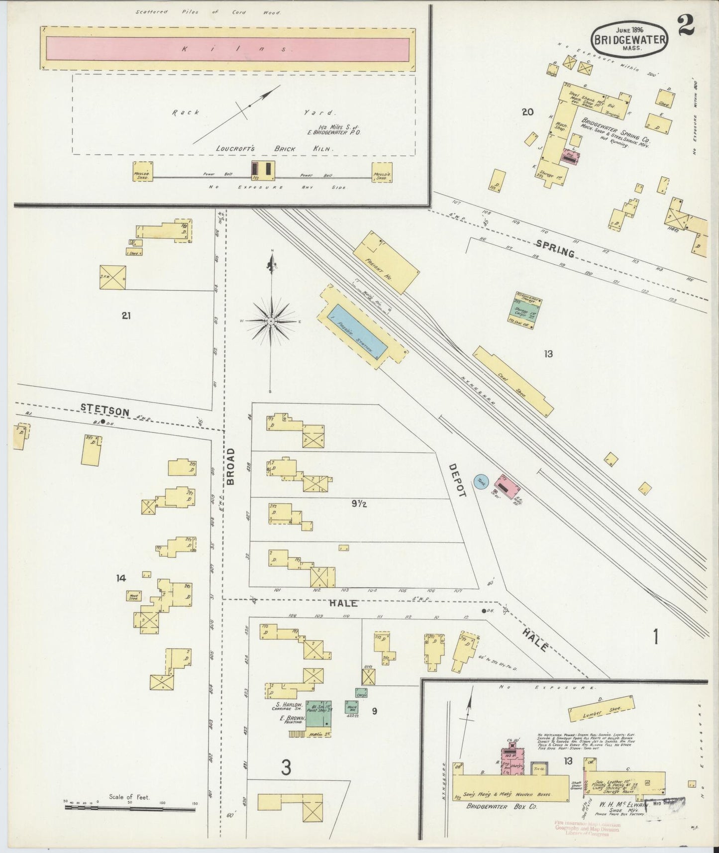 Sanborn Fire Insurance Map from Bridgewater, Plymouth County, Massachusetts (1896), Sheet #0002 - Complete Map Set gallery image, historic Sanborn map, vintage wall art, Massachusetts Massachusetts