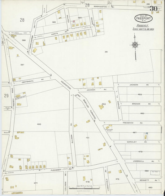 Sanborn Fire Insurance Map from Freeport, Nassau County, New York (1917), Sheet #0030 - Historic Sanborn Fire Insurance Map Print, vintage old map wall art, antique decor, genealogy gift, New York New York map