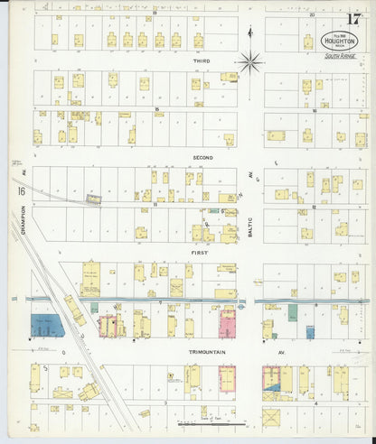 Sanborn Fire Insurance Map from Houghton, Houghton County, Michigan (1908), Sheet #0017 - Historic Sanborn Fire Insurance Map Print, vintage old map wall art, antique decor, genealogy gift, Michigan Michigan map