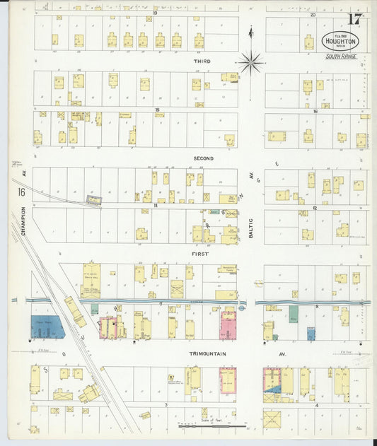 Sanborn Fire Insurance Map from Houghton, Houghton County, Michigan (1908), Sheet #0017 - Historic Sanborn Fire Insurance Map Print, vintage old map wall art, antique decor, genealogy gift, Michigan Michigan map