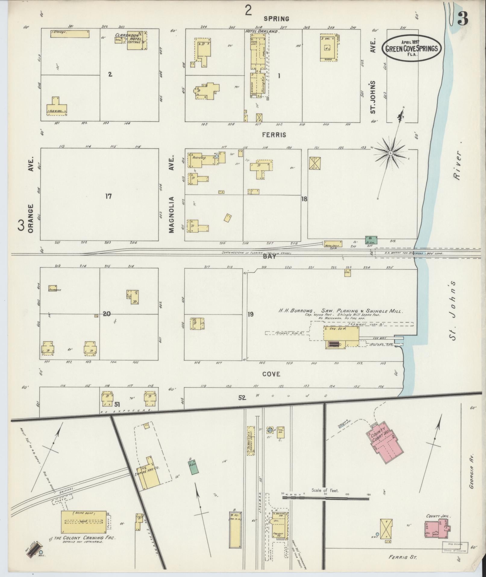 Sanborn Fire Insurance Map from Green Cove Springs, Clay County, Florida (1897), Sheet #0003 - Complete Map Set gallery image, historic Sanborn map, vintage wall art, Florida Florida