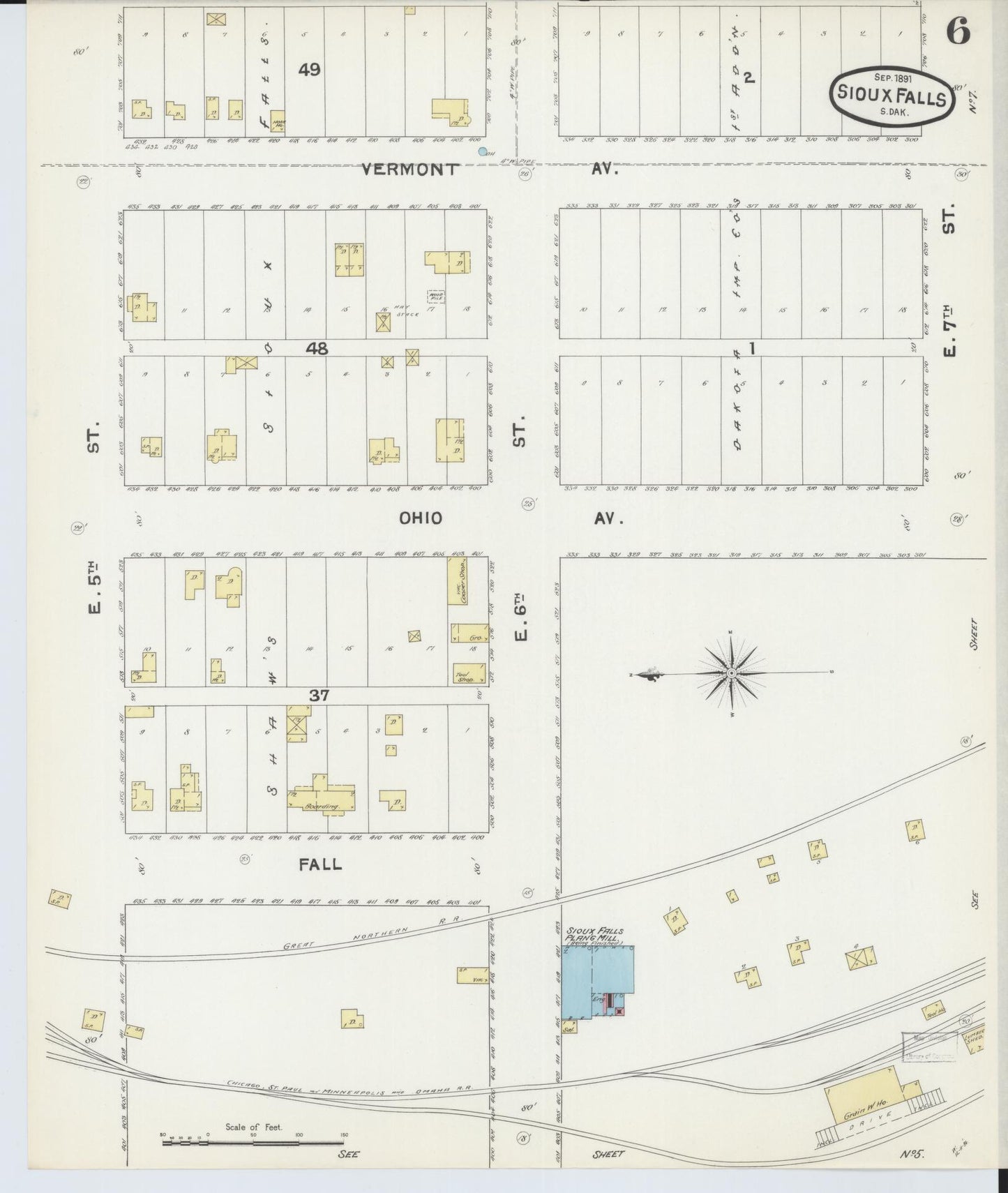 Sanborn Fire Insurance Map from Sioux Falls, Minnehaha County, South Dakota (1891), Sheet #0006 - Complete Map Set gallery image, historic Sanborn map, vintage wall art, South Dakota South Dakota