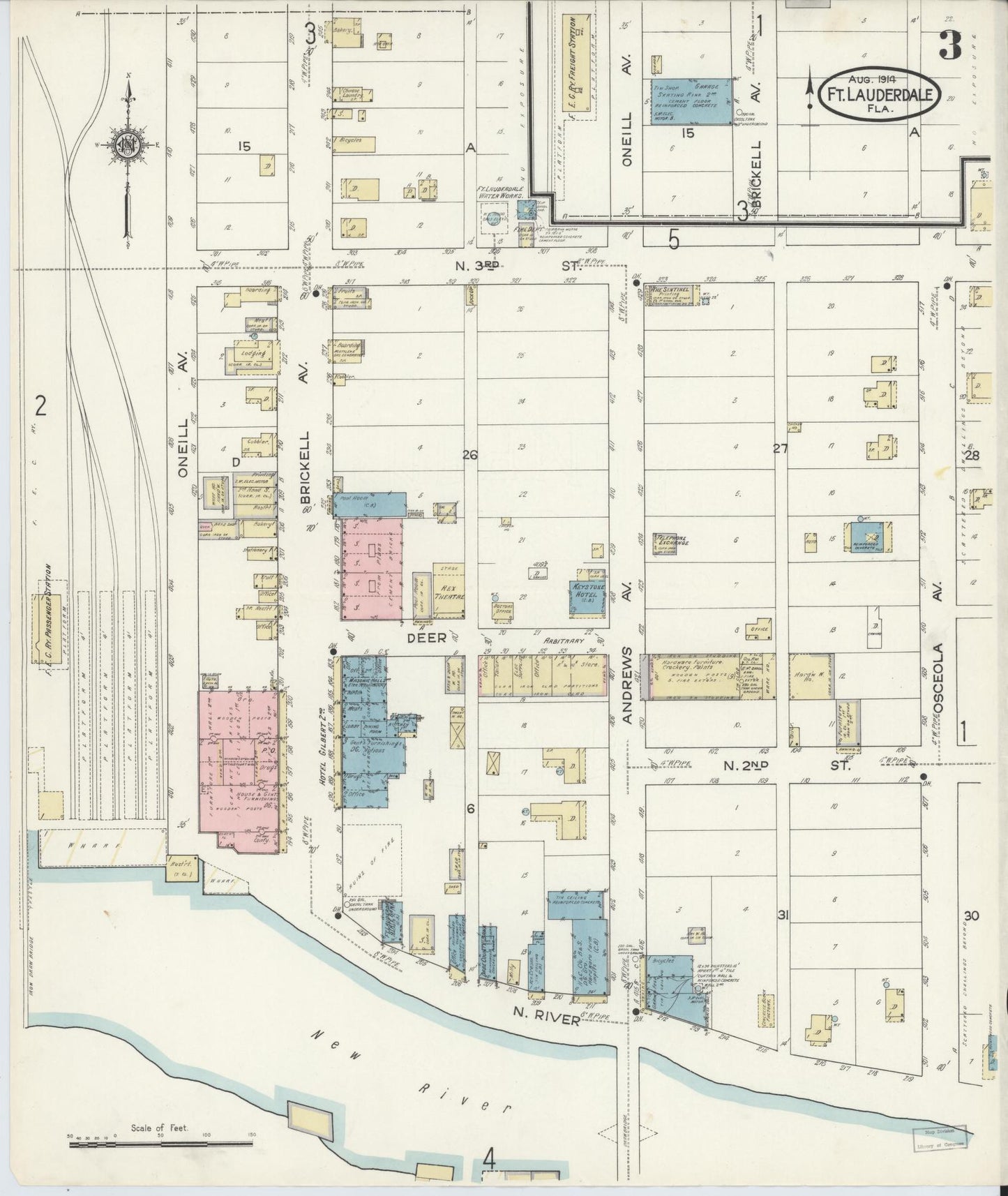 Sanborn Fire Insurance Map from Fort Lauderdale, Broward County, Florida (1914), Sheet #0003 - Complete Map Set gallery image, historic Sanborn map, vintage wall art, Florida Florida