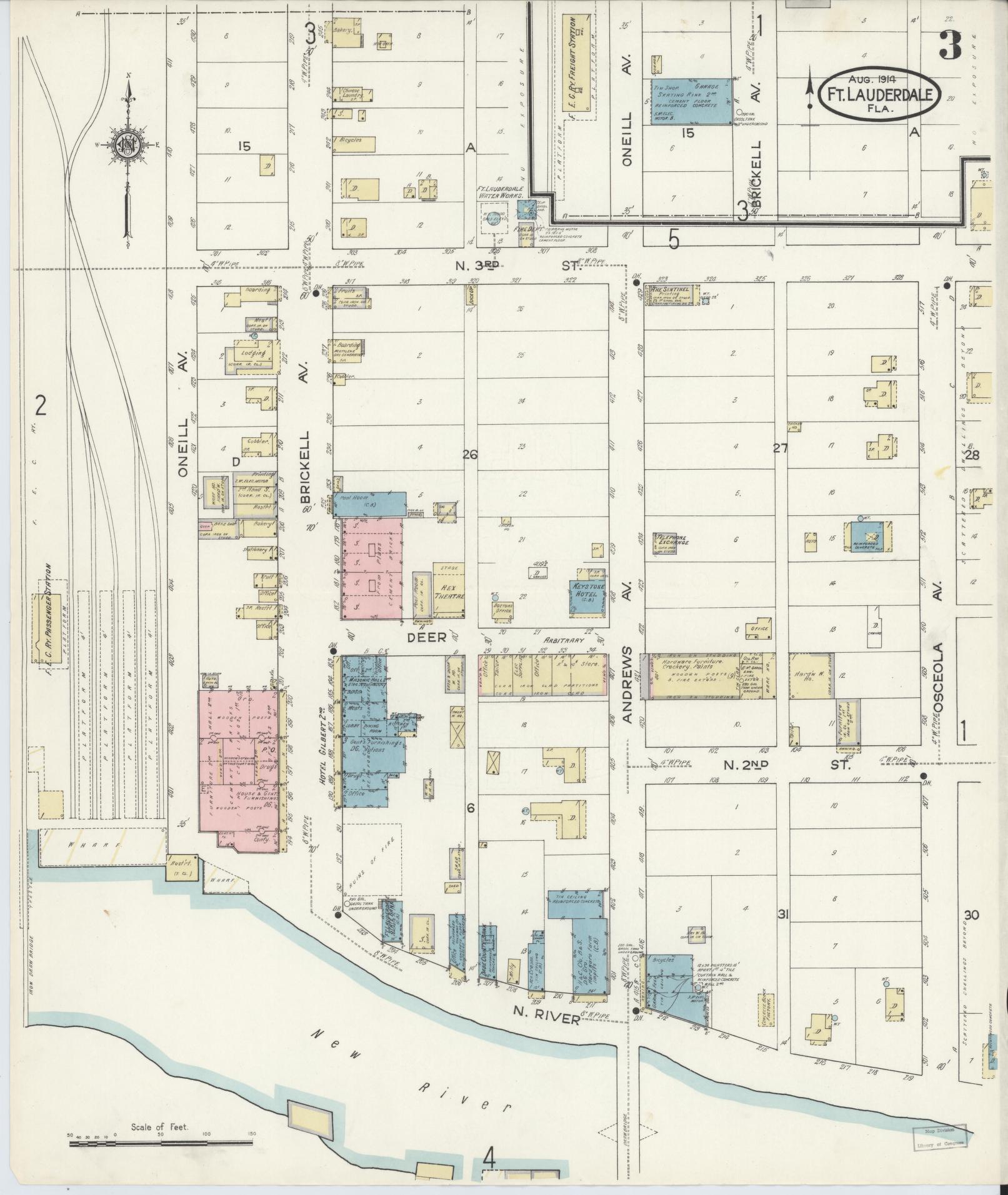 Sanborn Fire Insurance Map from Fort Lauderdale, Broward County, Florida (1914), Sheet #0003 - Complete Map Set gallery image, historic Sanborn map, vintage wall art, Florida Florida