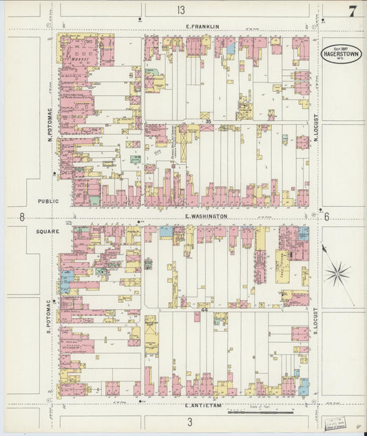 Sanborn Fire Insurance Map from Hagerstown, Washington County, Maryland (1897), Sheet #0007 - Historic Sanborn Fire Insurance Map Print, vintage old map wall art, antique decor, genealogy gift, Maryland Maryland map
