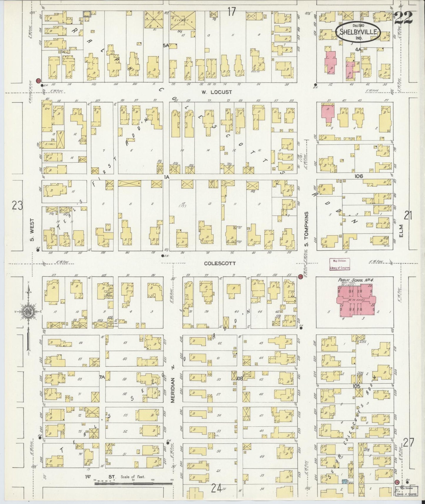 Sanborn Fire Insurance Map from Shelbyville, Shelby County, Indiana (1910), Sheet #0022 - Historic Sanborn Fire Insurance Map Print, vintage old map wall art, antique decor, genealogy gift, Indiana Indiana map
