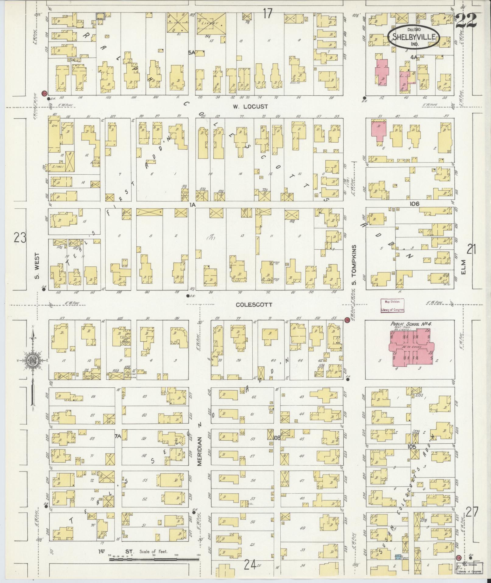 Sanborn Fire Insurance Map from Shelbyville, Shelby County, Indiana (1910), Sheet #0022 - Historic Sanborn Fire Insurance Map Print, vintage old map wall art, antique decor, genealogy gift, Indiana Indiana map