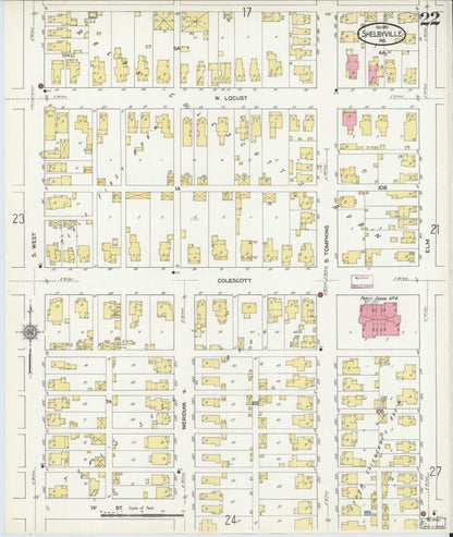 Sanborn Fire Insurance Map from Shelbyville, Shelby County, Indiana (1910), Sheet #0022 - Historic Sanborn Fire Insurance Map Print, vintage old map wall art, antique decor, genealogy gift, Indiana Indiana map