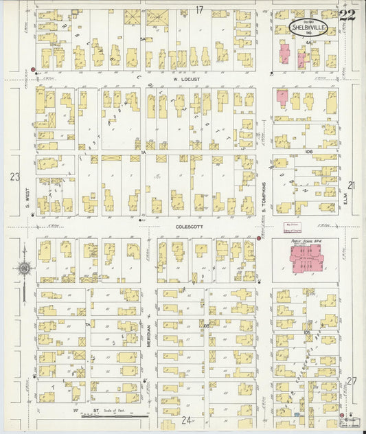 Sanborn Fire Insurance Map from Shelbyville, Shelby County, Indiana (1910), Sheet #0022 - Historic Sanborn Fire Insurance Map Print, vintage old map wall art, antique decor, genealogy gift, Indiana Indiana map
