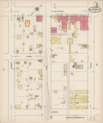 Sanborn Fire Insurance Map from New Braunfels, Comal County, Texas (1922), Sheet #0005 - Historic Sanborn Fire Insurance Map Print, vintage old map wall art, antique decor, genealogy gift, Texas Texas map