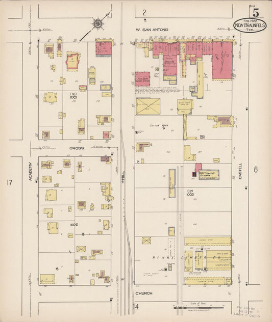 Sanborn Fire Insurance Map from New Braunfels, Comal County, Texas (1922), Sheet #0005 - Historic Sanborn Fire Insurance Map Print, vintage old map wall art, antique decor, genealogy gift, Texas Texas map