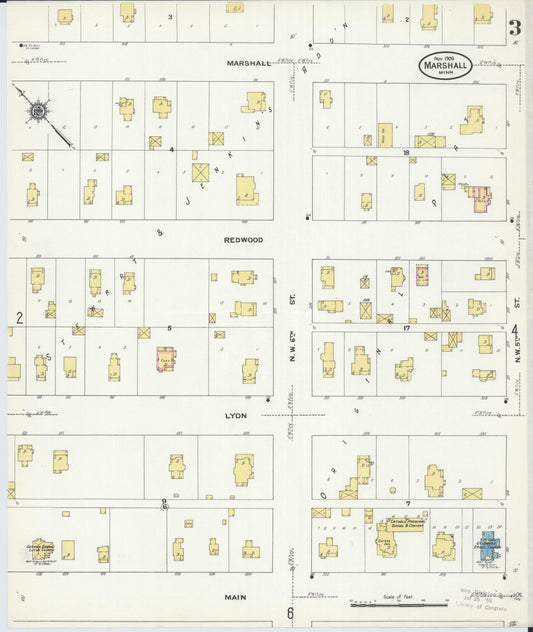 Sanborn Fire Insurance Map from Marshall, Lyon County, Minnesota (1909), Sheet #0003 - Historic Sanborn Fire Insurance Map Print, vintage old map wall art, antique decor, genealogy gift, Minnesota Minnesota map