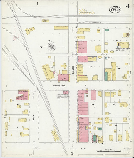 Sanborn Fire Insurance Map from Brinkley, Monroe County, Arkansas (1907), Sheet #0004 - Historic Sanborn Fire Insurance Map Print, vintage old map wall art, antique decor, genealogy gift, Arkansas Arkansas map