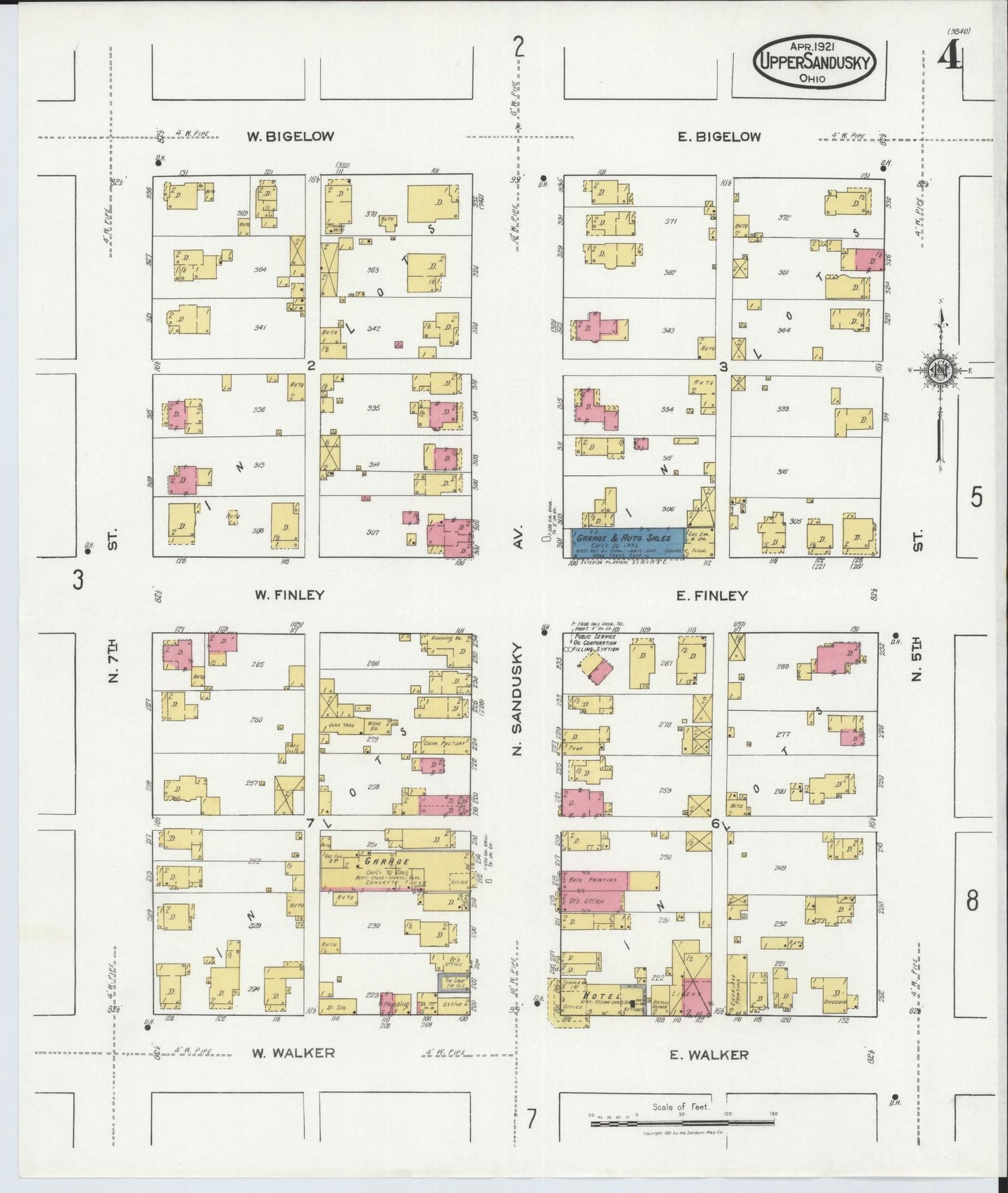 Sanborn Fire Insurance Map from Upper Sandusky, Wyandot County, Ohio (1921), Sheet #0004 - Historic Sanborn Fire Insurance Map Print, vintage old map wall art, antique decor, genealogy gift, Ohio Ohio map