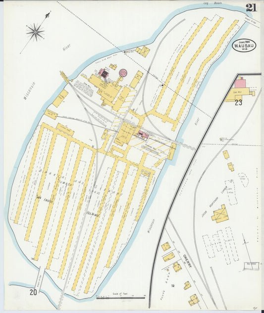 Sanborn Fire Insurance Map from Wausau, Marathon County, Wisconsin (1904), Sheet #0021 - Historic Sanborn Fire Insurance Map Print, vintage old map wall art, antique decor, genealogy gift, Wisconsin Wisconsin map