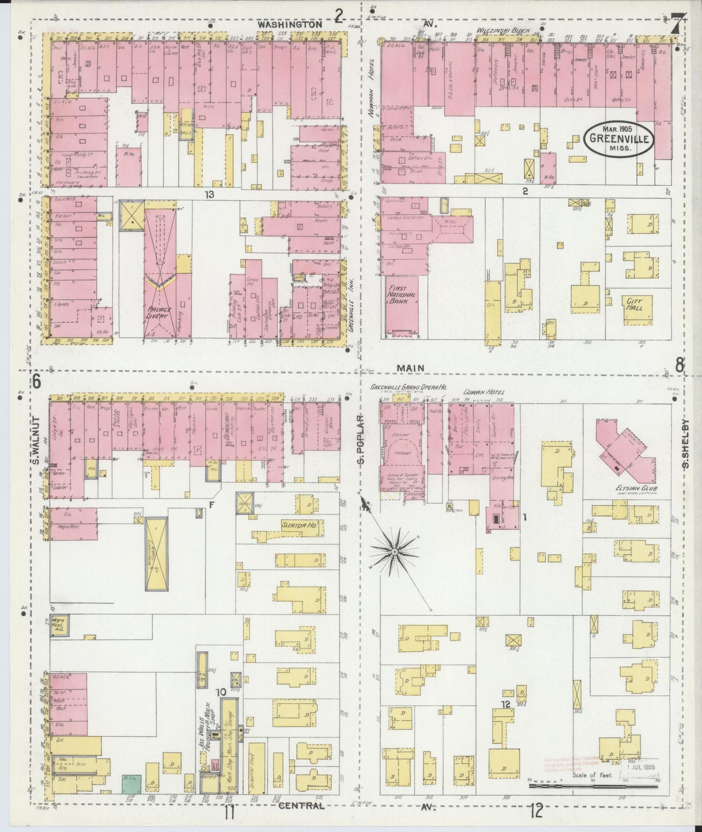 Sanborn Fire Insurance Map from Greenville, Washington County, Mississippi (1905), Sheet #0007 - Complete Map Set gallery image, historic Sanborn map, vintage wall art, Mississippi Mississippi