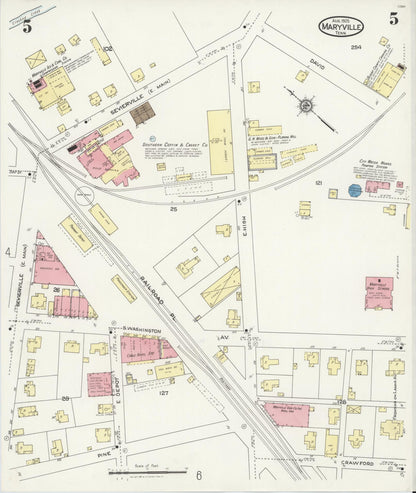 Sanborn Fire Insurance Map from Maryville, Blount County, Tennessee (1925), Sheet #0005 - Complete Map Set gallery image, historic Sanborn map, vintage wall art, Tennessee Tennessee