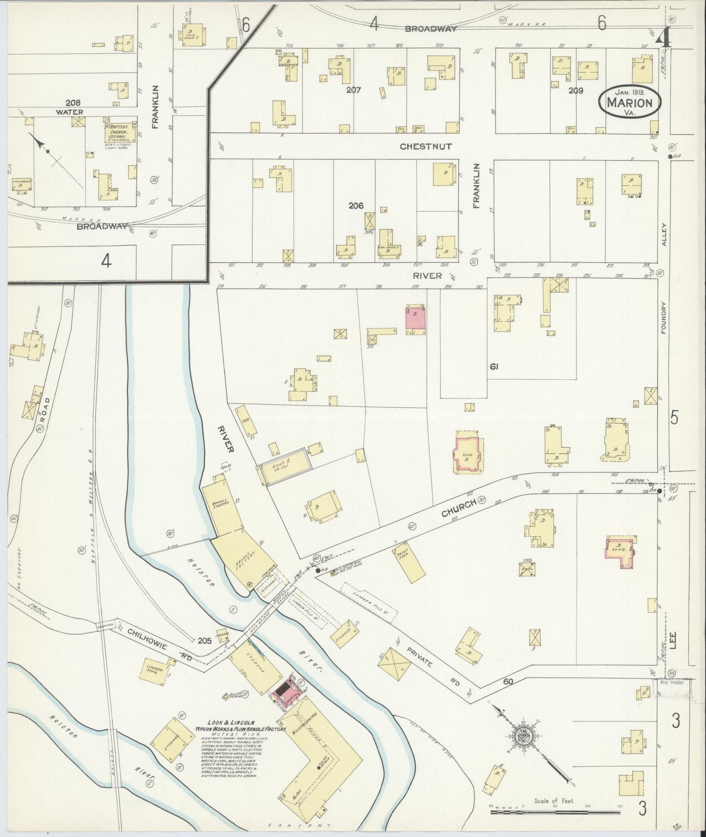 Sanborn Fire Insurance Map from Marion, Smyth County, Virginia (1913), Sheet #0004 - Complete Map Set gallery image, historic Sanborn map, vintage wall art, Virginia Virginia