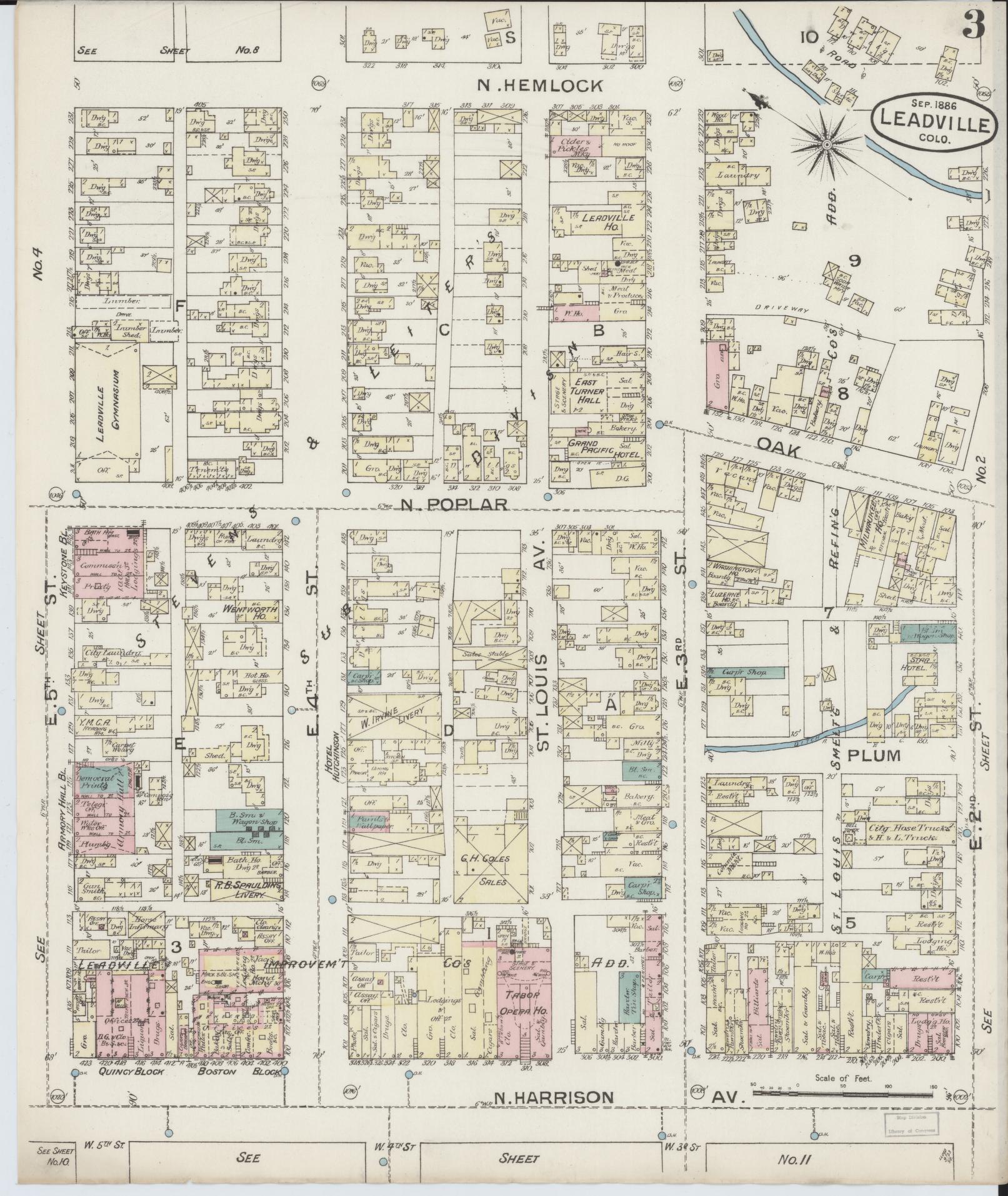 Sanborn Fire Insurance Map from Leadville, Lake County, Colorado (1886), Sheet #0003 - Complete Map Set gallery image, historic Sanborn map, vintage wall art, Colorado Colorado