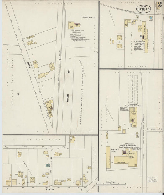 Worcester, Maryland - 1897 - Sanborn Fire Insurance Map, Sheet #0002 - Historic Sanborn Fire Insurance Map Print, Worcester Maryland 1897 0002 vintage old map wall art