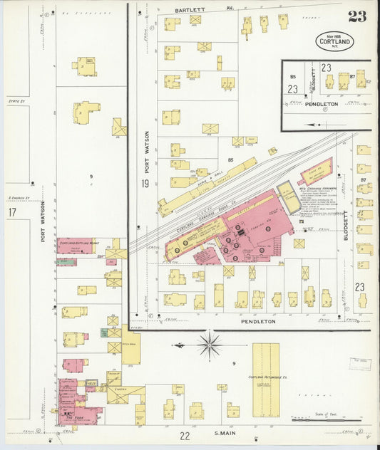 Sanborn Fire Insurance Map from Cortland, Cortland County, New York (1908), Sheet #0023 - Historic Sanborn Fire Insurance Map Print, vintage old map wall art, antique decor, genealogy gift, New York New York map