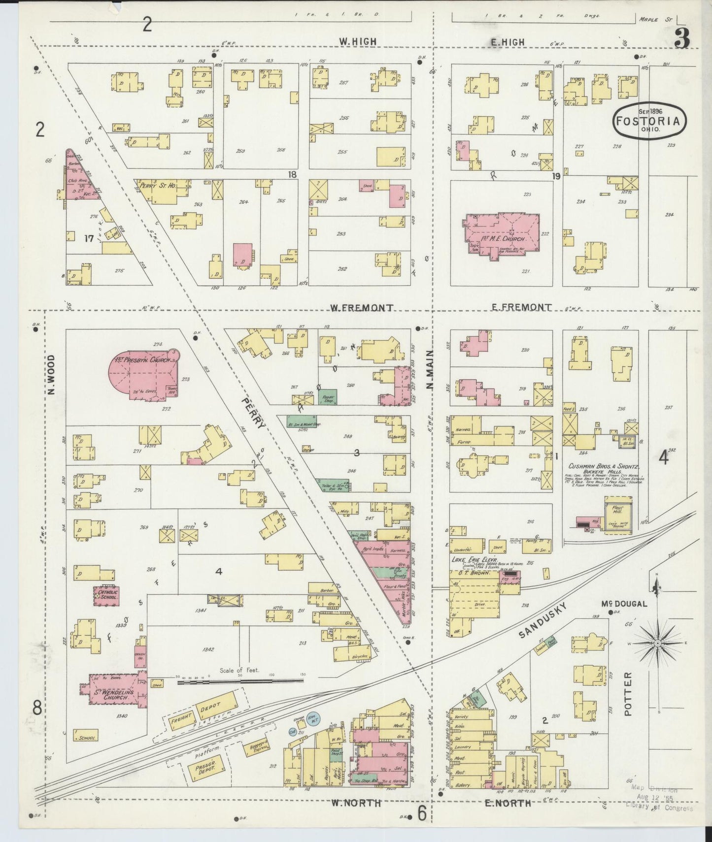 Sanborn Fire Insurance Map from Fostoria, Seneca, Hancock, And Wood Counties, Ohio (1896), Sheet #0003 - Historic Sanborn Fire Insurance Map Print, vintage old map wall art, antique decor, genealogy gift, Ohio Ohio map