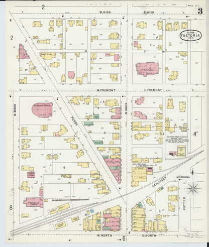 Sanborn Fire Insurance Map from Fostoria, Seneca, Hancock, And Wood Counties, Ohio (1896), Sheet #0003 - Historic Sanborn Fire Insurance Map Print, vintage old map wall art, antique decor, genealogy gift, Ohio Ohio map
