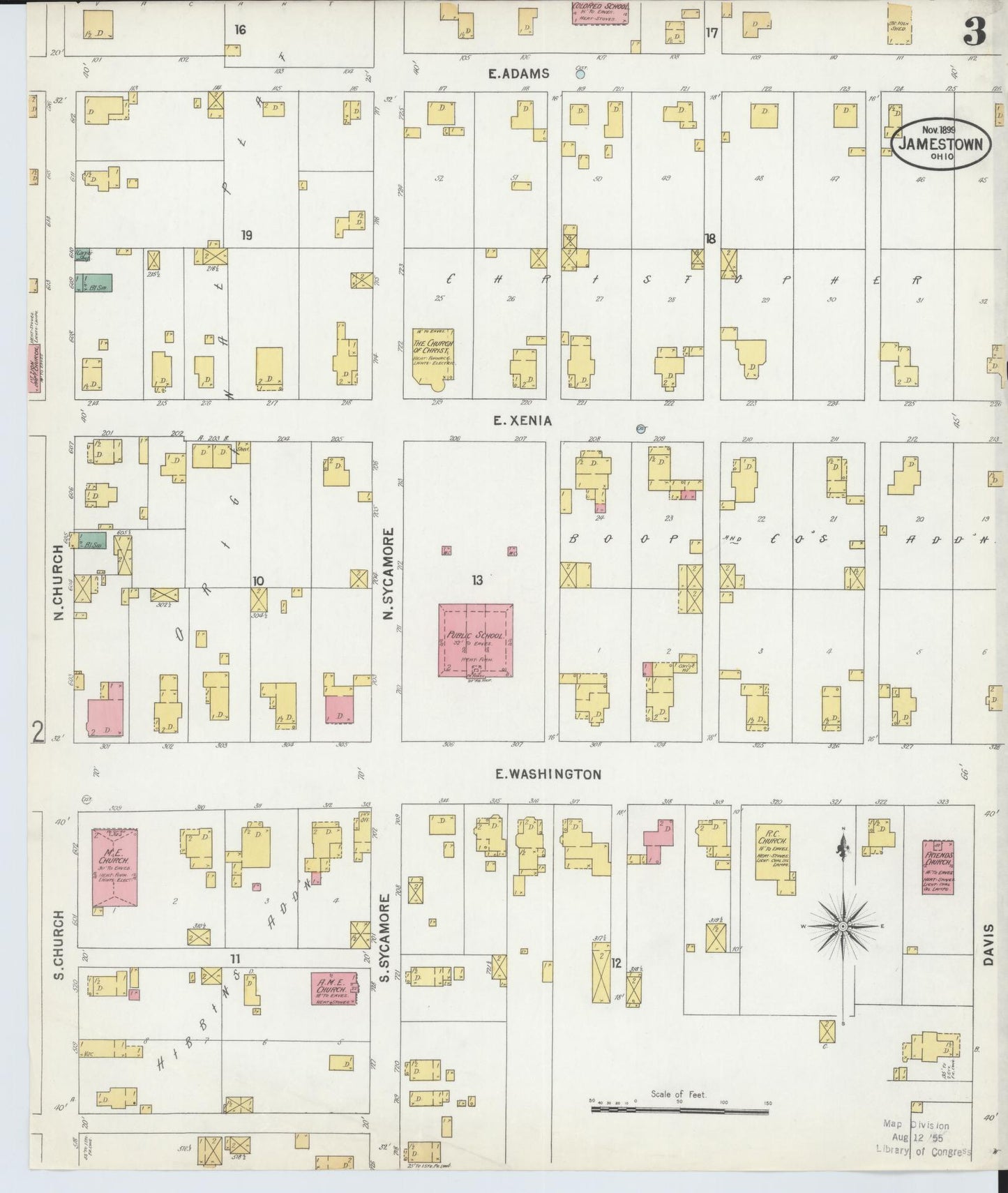 Sanborn Fire Insurance Map from Jamestown, Greene County, Ohio (1899), Sheet #0003 - Historic Sanborn Fire Insurance Map Print, vintage old map wall art, antique decor, genealogy gift, Ohio Ohio map